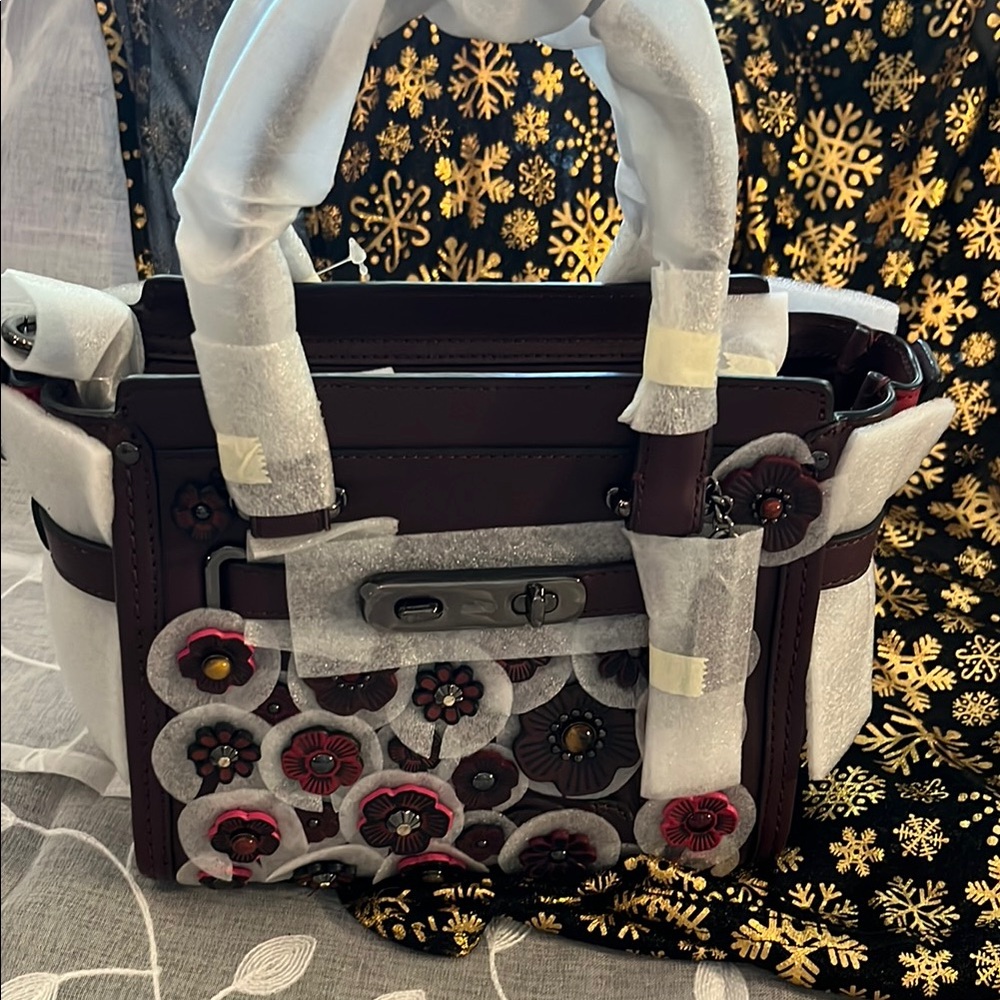 Coach Dark Red Crossbody Bag with Tea Roses